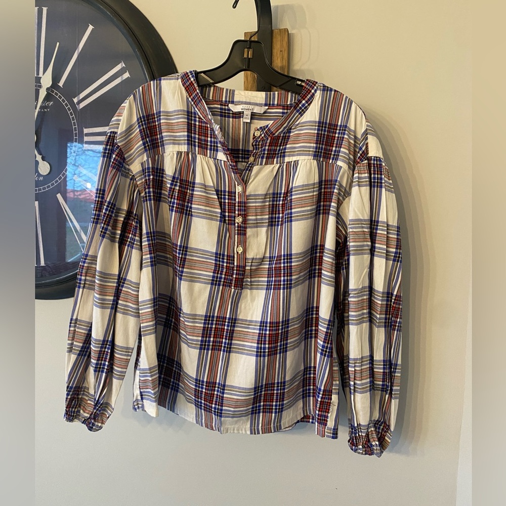 Every Moment | plaid long sleeve blouse size: M